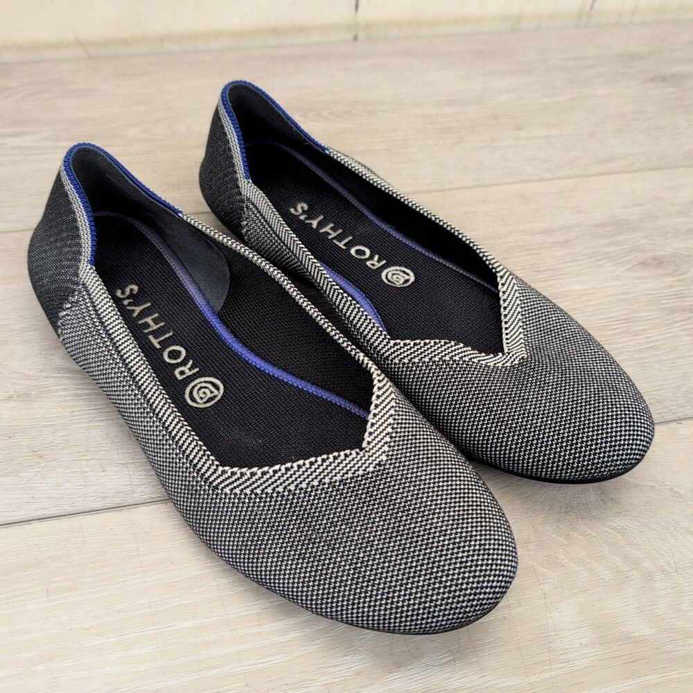 Rothy's White & Navy Blue Slip On Flat Shoes Women's Size US 10.5
